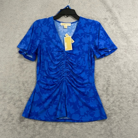 NEW Michael Kors Womens M Printed Ruched Flutter Grecian Blue - Picture 2 of 9